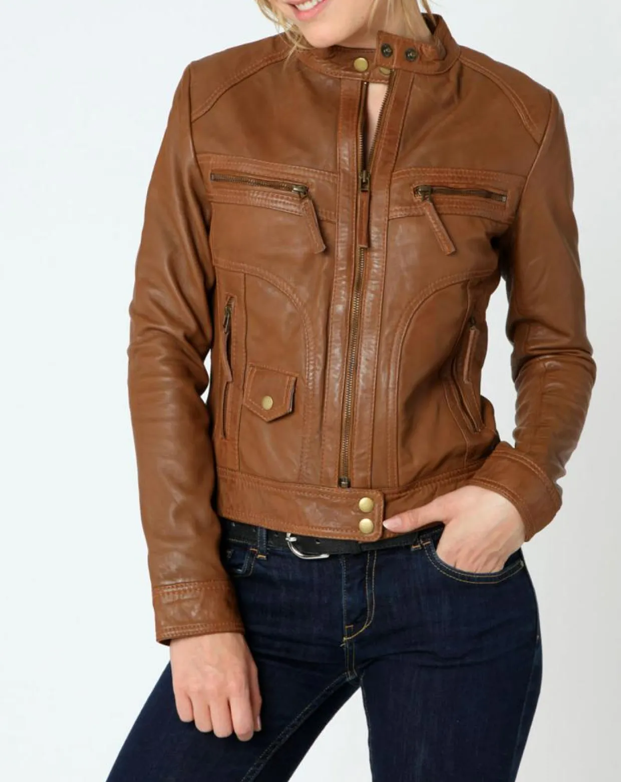 Femme Chyston Vestes, Blousons^Veste en Cuir Sarah cognac