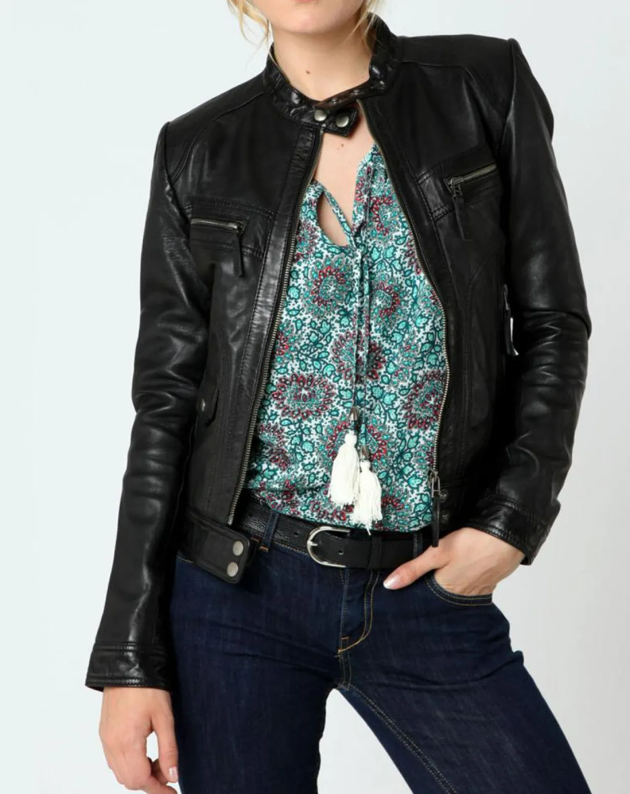 Veste en Cuir Sarah noire-Chyston Outlet