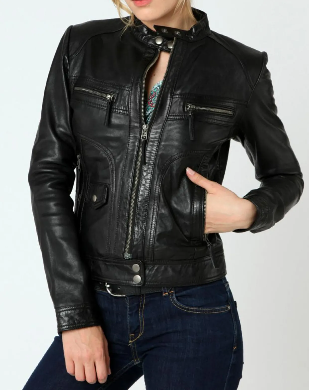 Veste en Cuir Sarah noire-Chyston Outlet