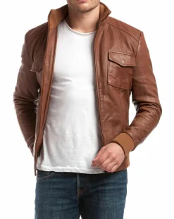 Homme Chyston Vestes, Blousons^Veste en Cuir Simon cognac