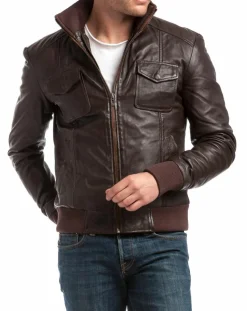 Homme Chyston Vestes, Blousons^Veste en Cuir Simon marron