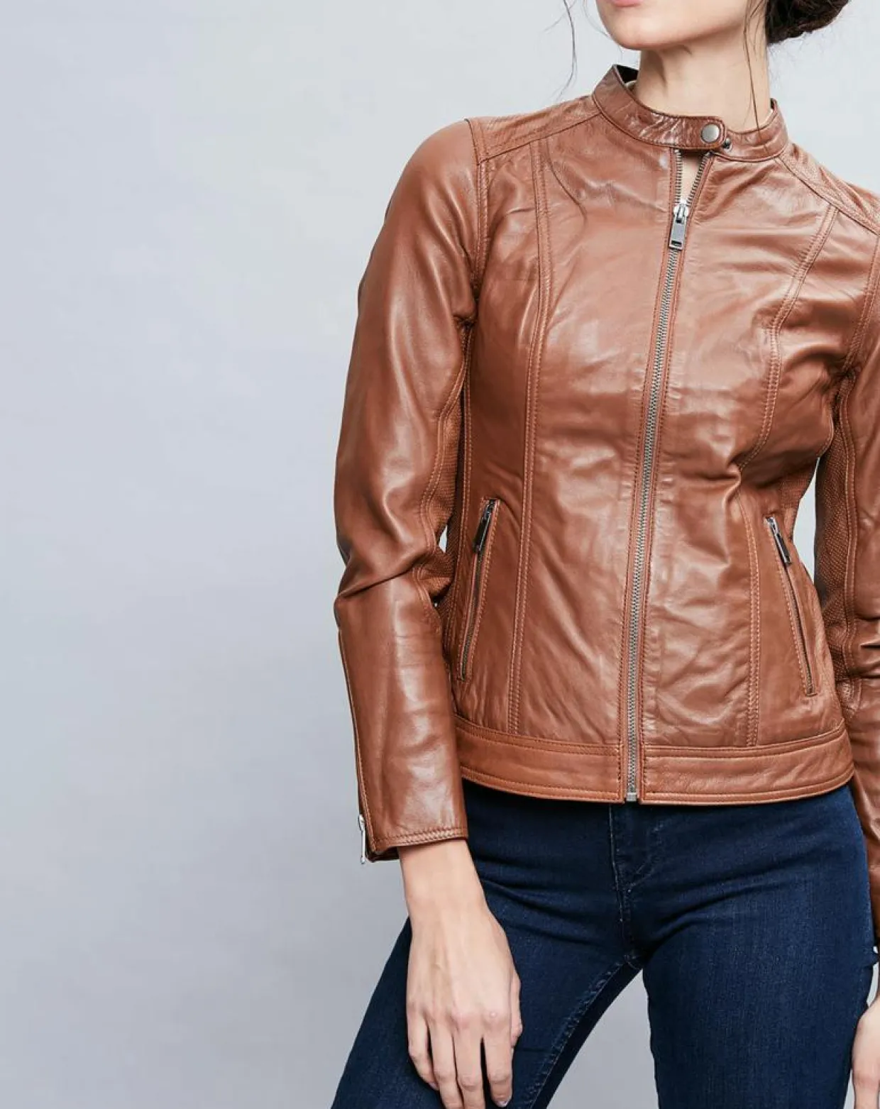Veste en Cuir Talia cognac-Chyston Sale