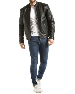 Homme Blue Wellford Vestes, Blousons^Veste en Cuir Tchar noire
