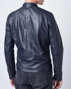 Veste en Cuir Thibaut marine-Chyston New