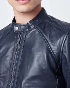 Veste en Cuir Thibaut marine-Chyston New
