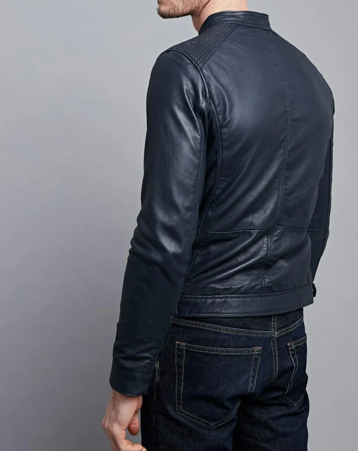 Homme Chyston Vestes, Blousons^Veste en Cuir Timoty bleu marine