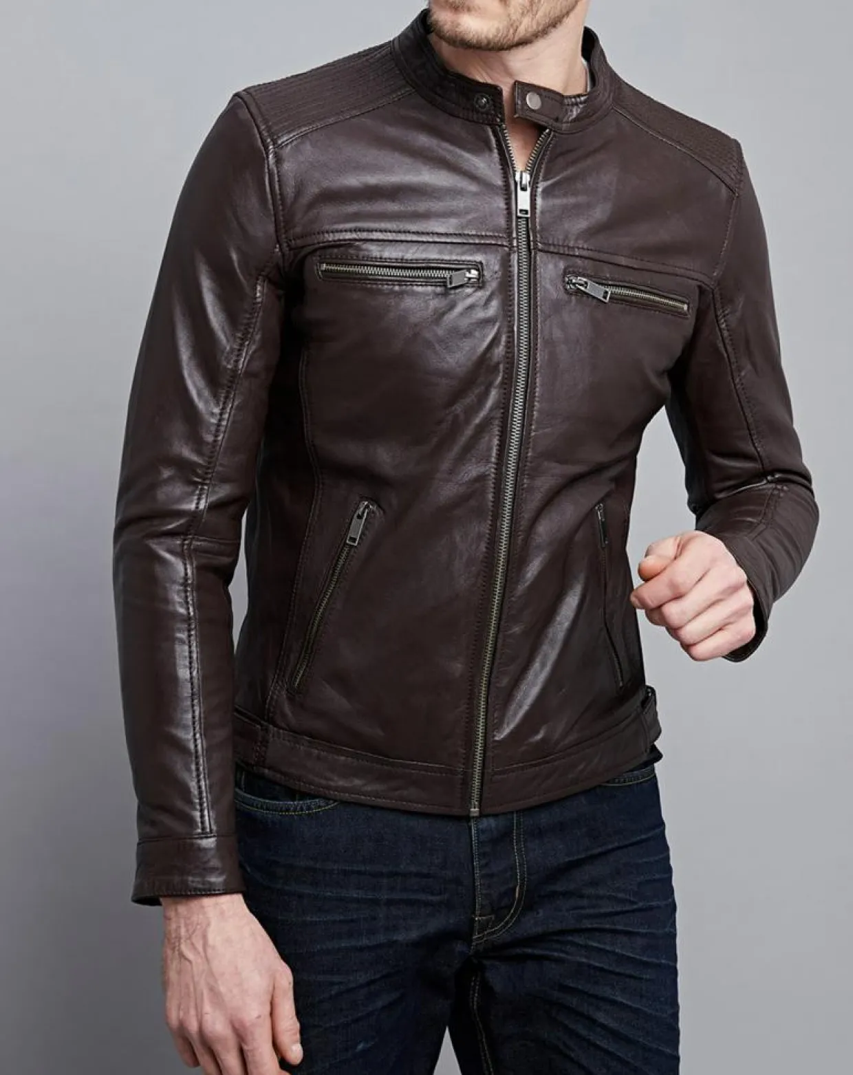 Veste en Cuir Timoty marron-Chyston Online