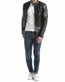 Veste en cuir Vardo noire-Blue Wellford New