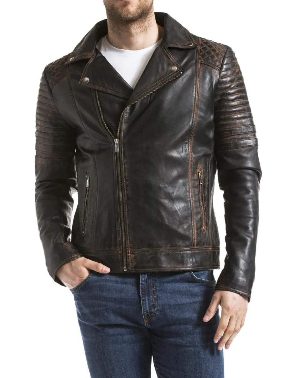 Veste en Cuir Varus marron vintage-Blue Wellford Hot