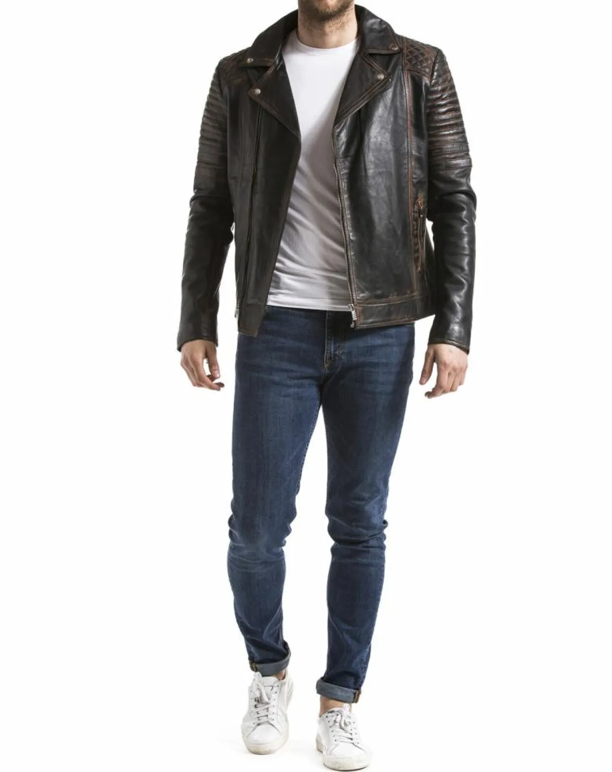 Veste en Cuir Varus marron vintage-Blue Wellford Hot