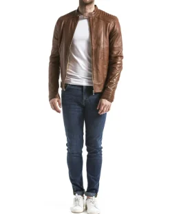 Veste en Cuir Yangtze cognac-Blue Wellford New