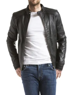 Veste en Cuir Yangtze noire-Blue Wellford New