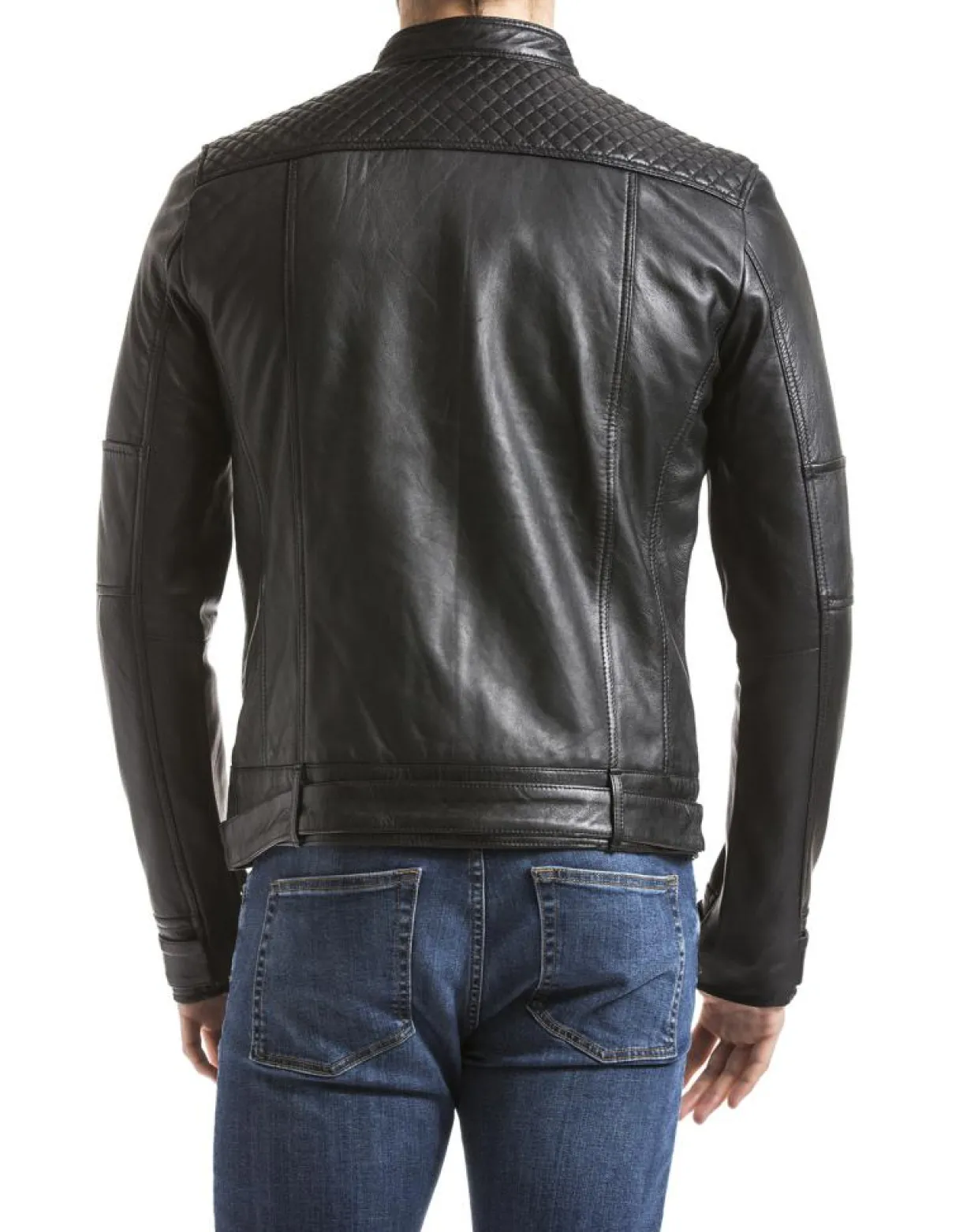 Veste en Cuir Yangtze noire-Blue Wellford New