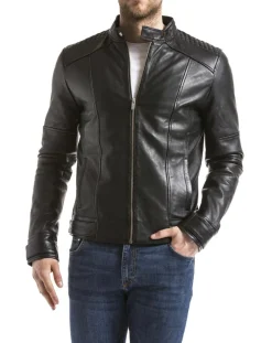 Veste en Cuir Yangtze noire-Blue Wellford New