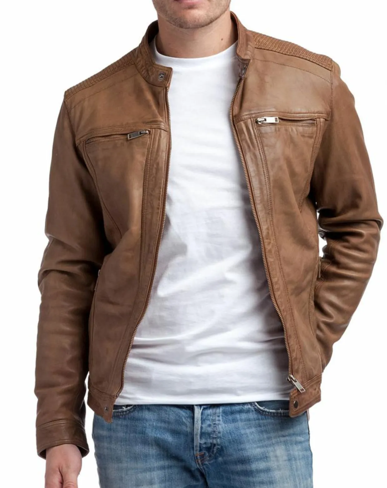 Homme Blue Wellford Vestes, Blousons^Veste en Cuir Zadok cognac