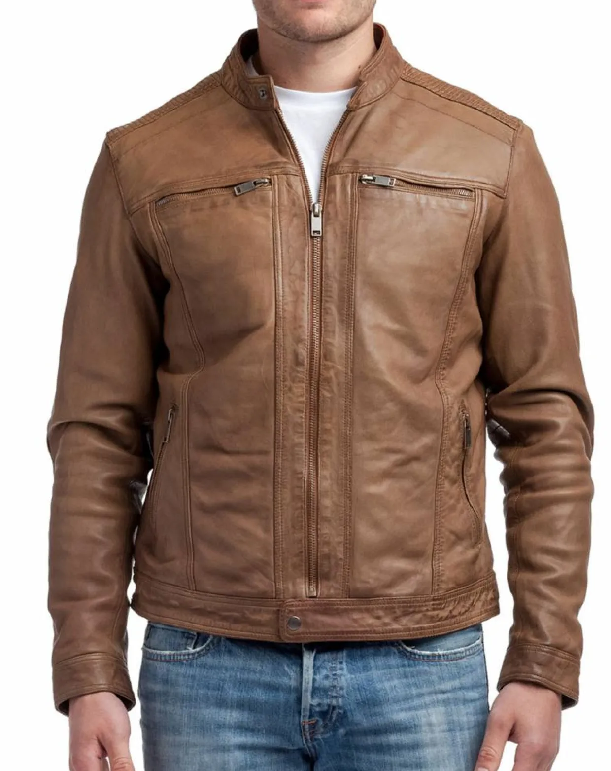 Homme Blue Wellford Vestes, Blousons^Veste en Cuir Zadok cognac