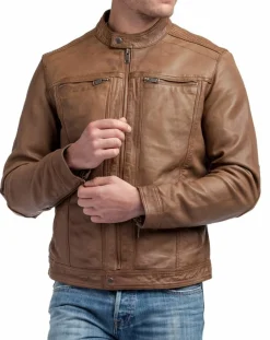 Homme Blue Wellford Vestes, Blousons^Veste en Cuir Zadok cognac