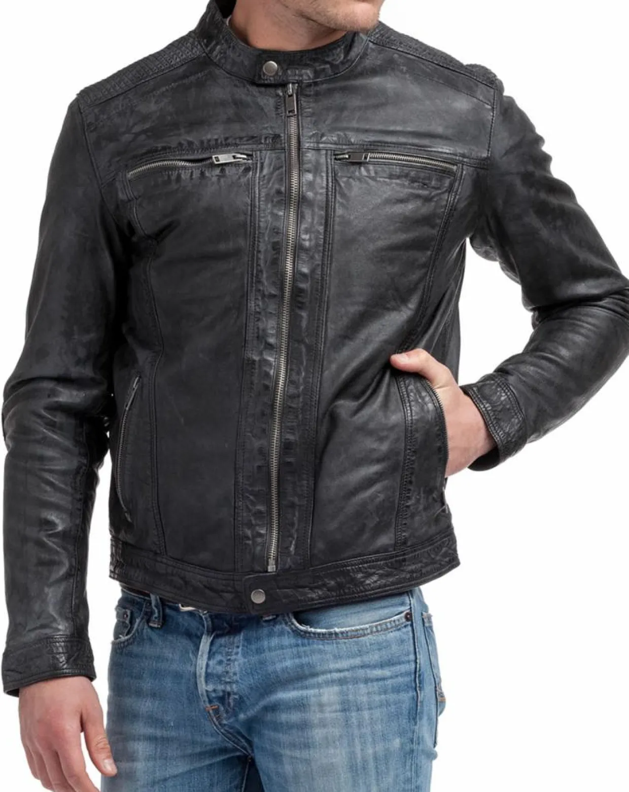 Homme Blue Wellford Vestes, Blousons^Veste en Cuir Zadok noire