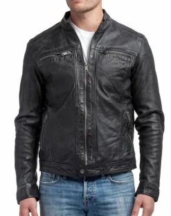 Homme Blue Wellford Vestes, Blousons^Veste en Cuir Zadok noire