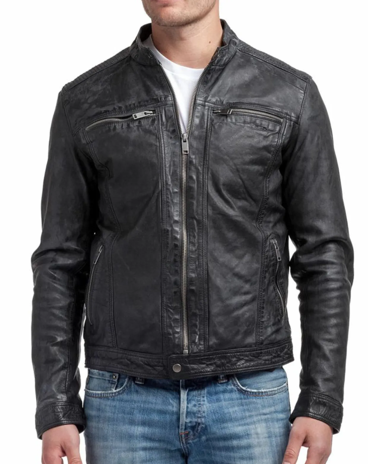 Homme Blue Wellford Vestes, Blousons^Veste en Cuir Zadok noire
