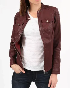 Femme Chyston Vestes, Blousons^Veste en Cuir Zayra bordeaux