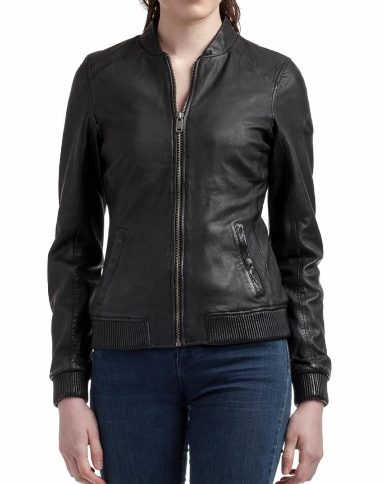 Veste en Cuir Zuri noire-Blue Wellford Online