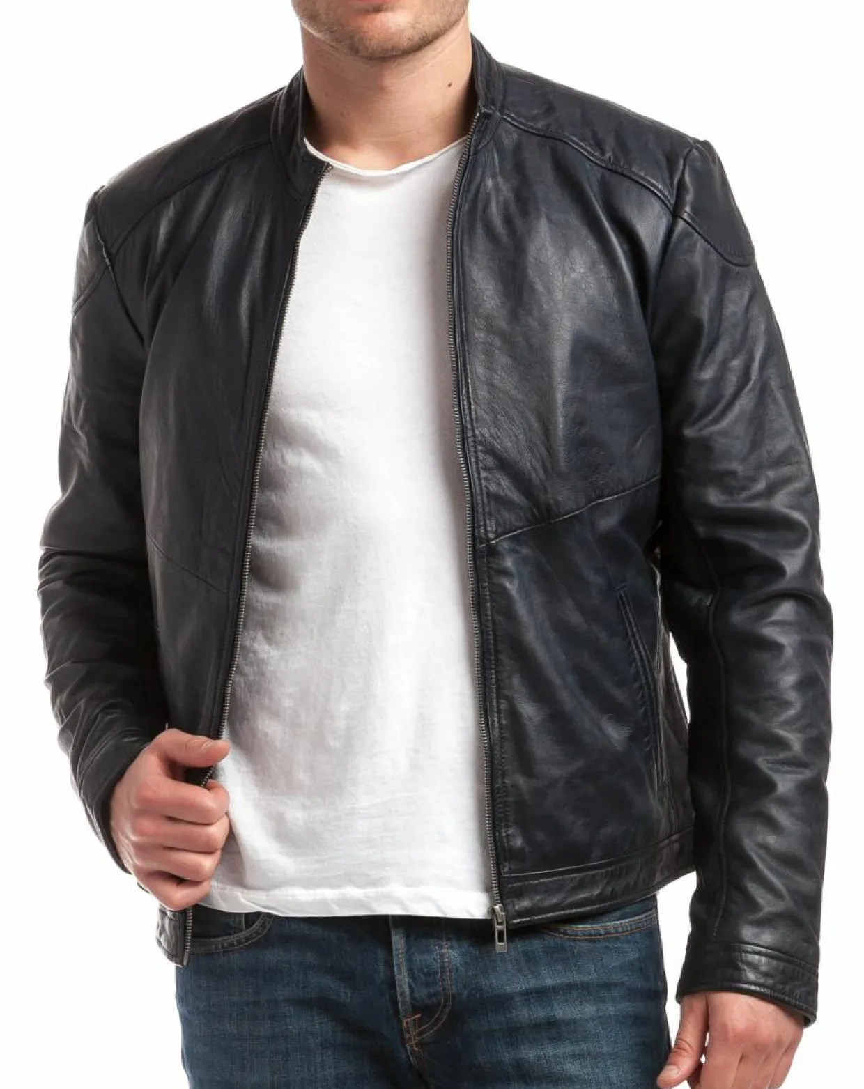 Veste en Cuir Zuzarte bleu marine-Chyston Outlet