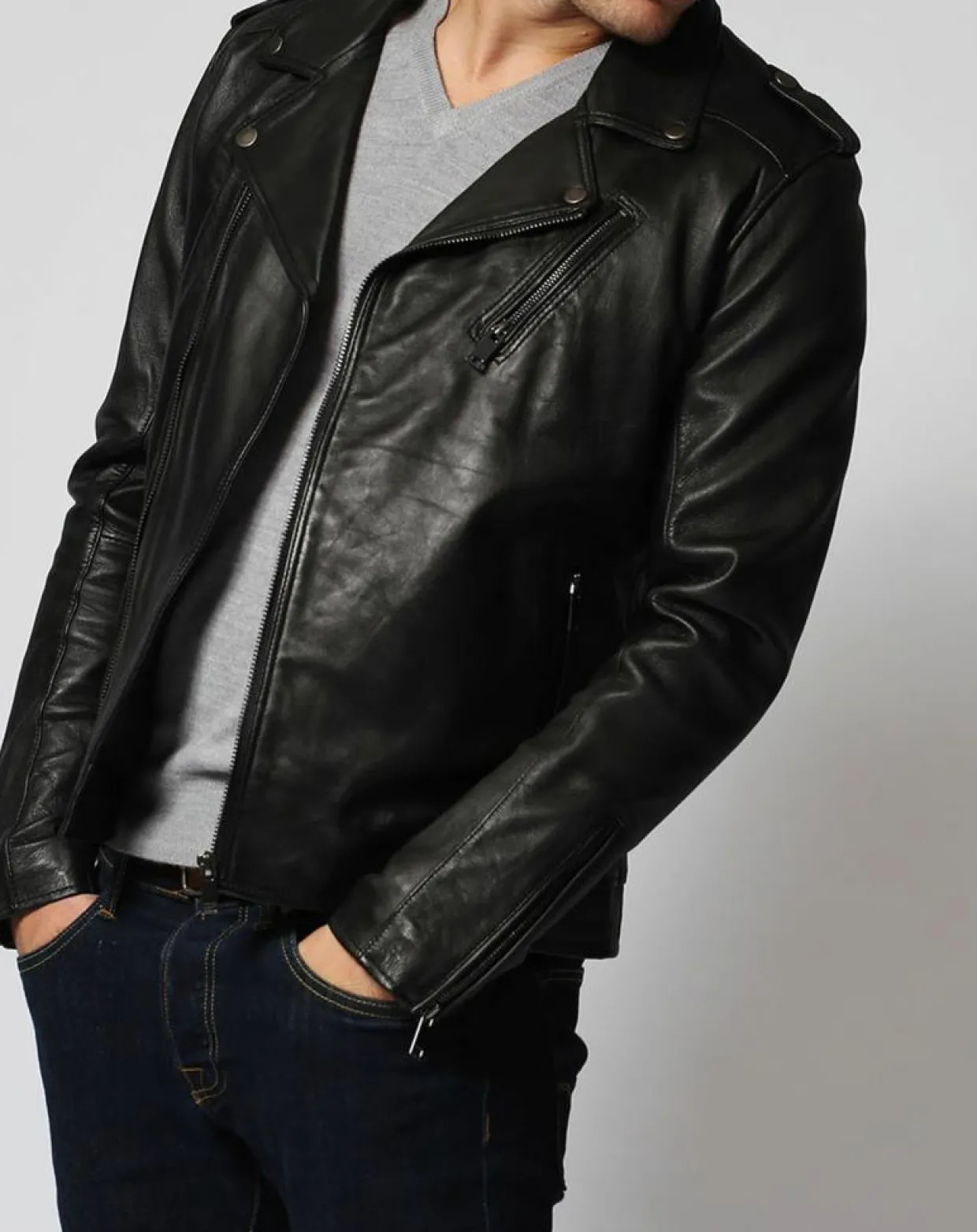 Veste en Cuir Zyler noire-Blue Wellford Online