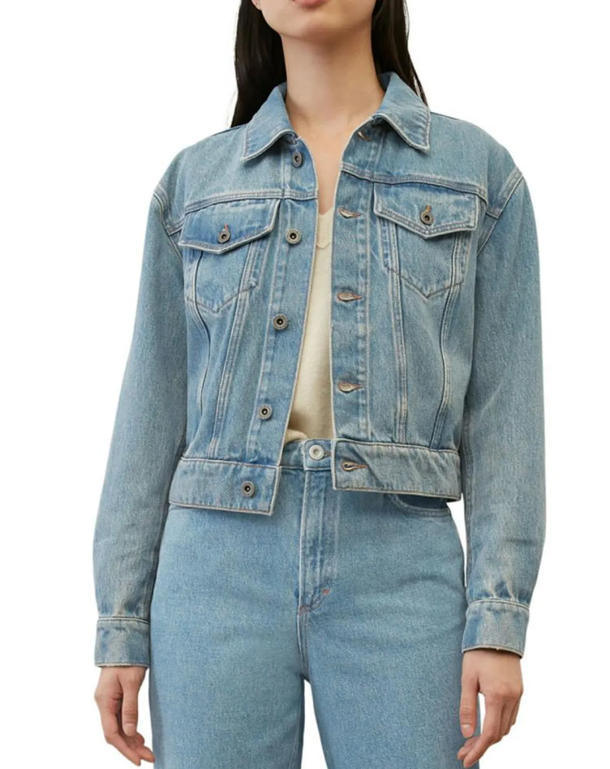 Femme Marc O'Polo Vestes, Blousons^Veste en jean courte à boutons bleue