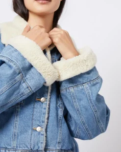 Femme Esprit Vestes, Blousons^Veste en jean courte intérieur fourré sherpa bleue