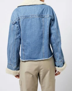 Femme Esprit Vestes, Blousons^Veste en jean courte intérieur fourré sherpa bleue