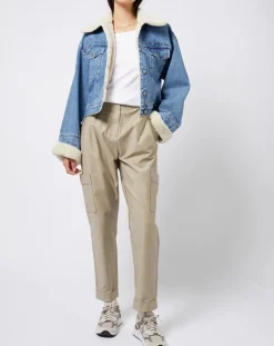 Femme Esprit Vestes, Blousons^Veste en jean courte intérieur fourré sherpa bleue