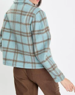 Femme Marc O'Polo Vestes, Blousons^Veste en Laine mélangée à carreaux Cropped bleue