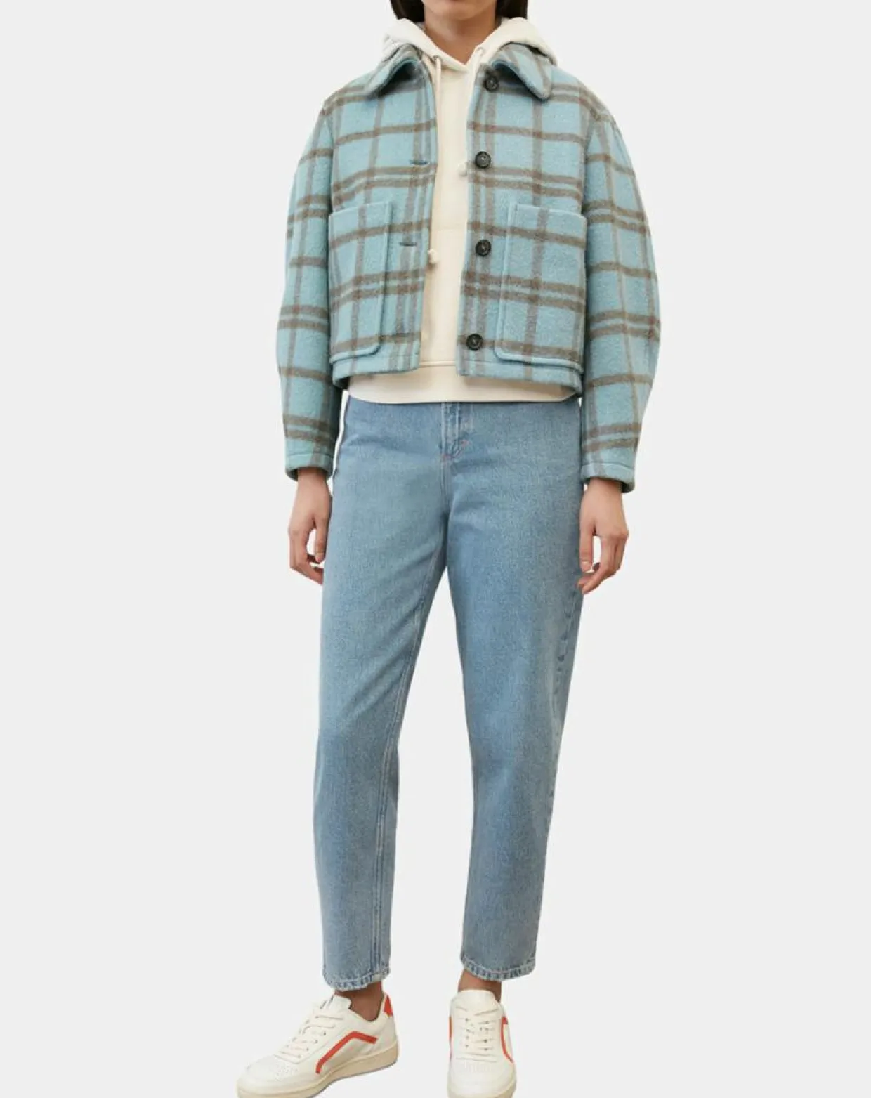 Femme Marc O'Polo Vestes, Blousons^Veste en Laine mélangée à carreaux Cropped bleue