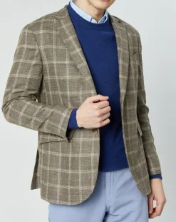 Veste en Laine mélangée Destructurée à carreaux beige/marron-Hackett London
