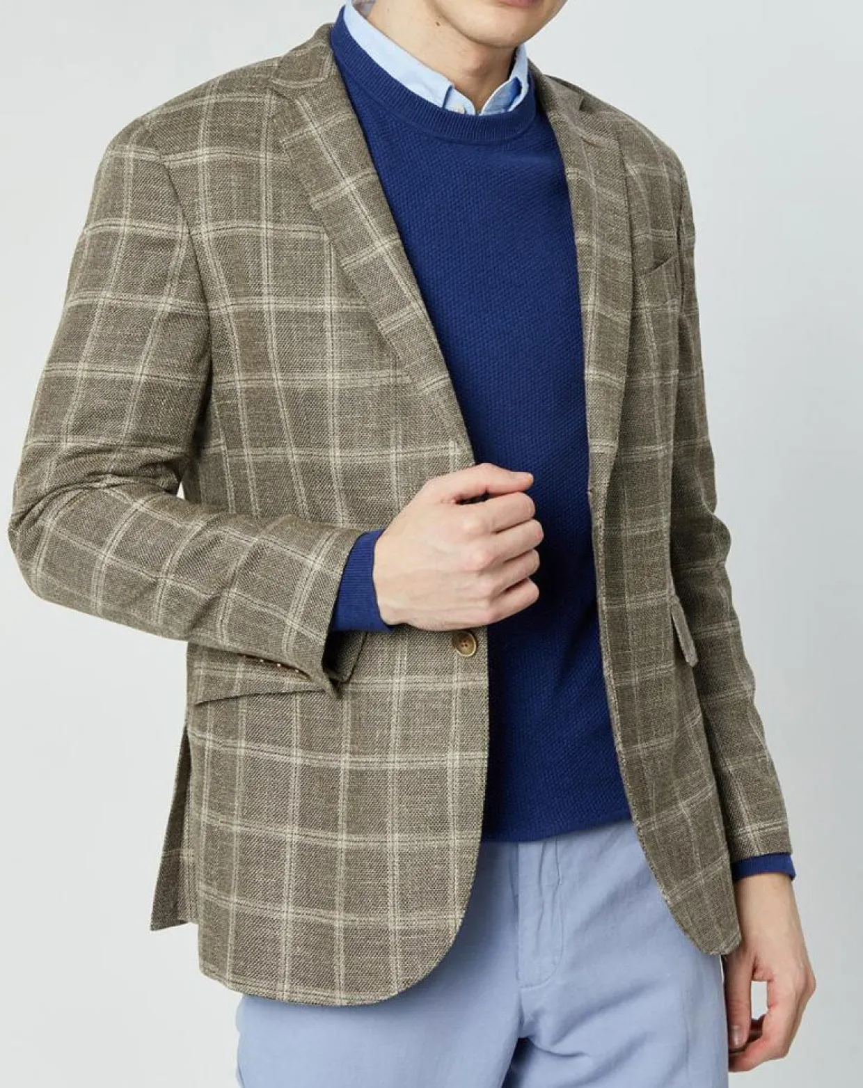 Veste en Laine mélangée Destructurée à carreaux beige/marron-Hackett London