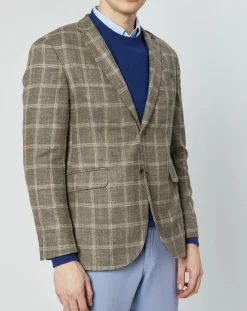 Veste en Laine mélangée Destructurée à carreaux beige/marron-Hackett London