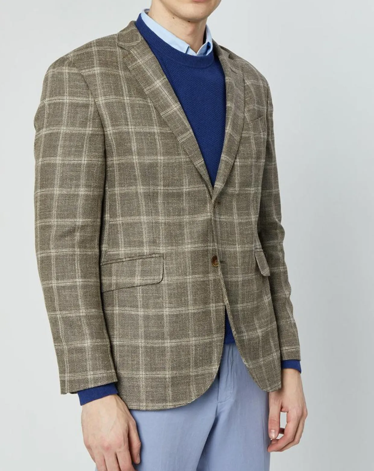 Veste en Laine mélangée Destructurée à carreaux beige/marron-Hackett London