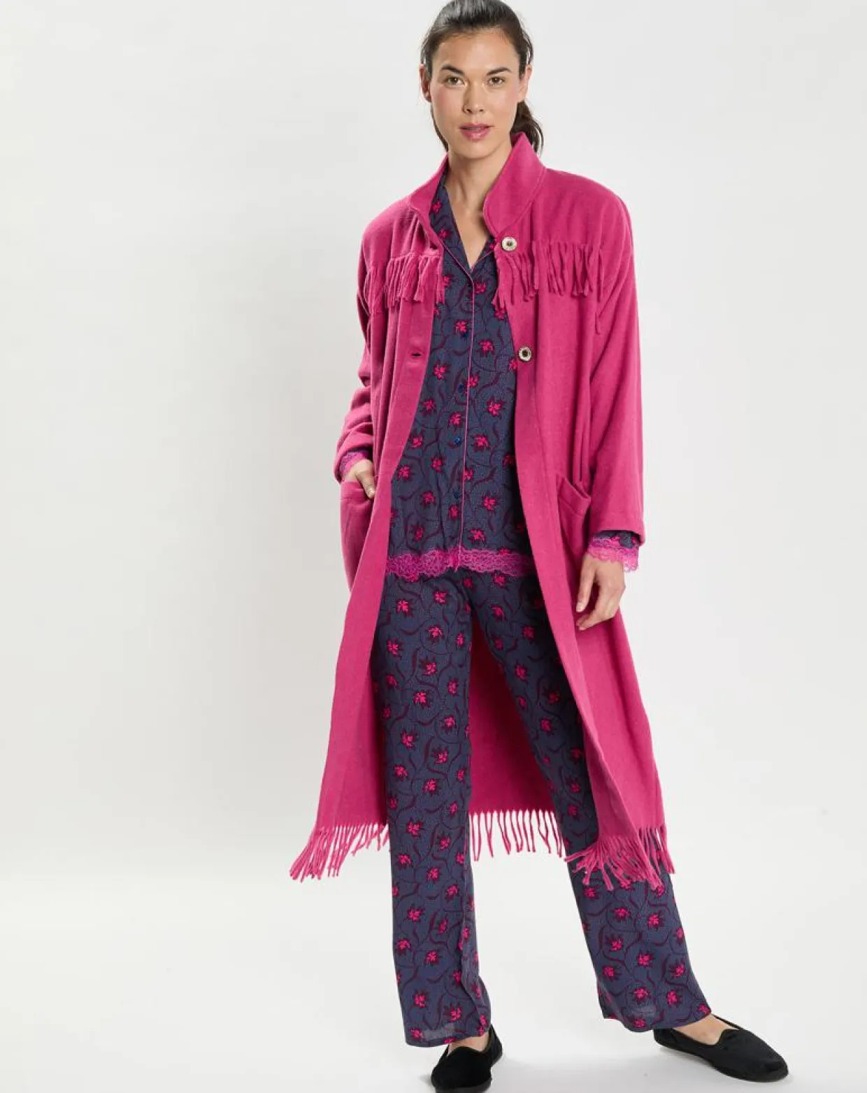 Femme Le Chat Lingerie, Nuit^Veste en Laine mélangée Foehn pivoine