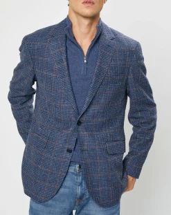 Veste en Laine mélangée Tartan imprimée bleue-Hackett London Sale