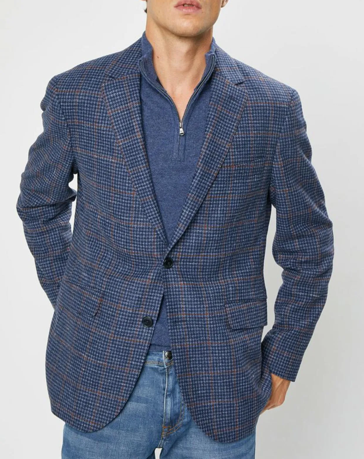 Veste en Laine mélangée Tartan imprimée bleue-Hackett London Sale