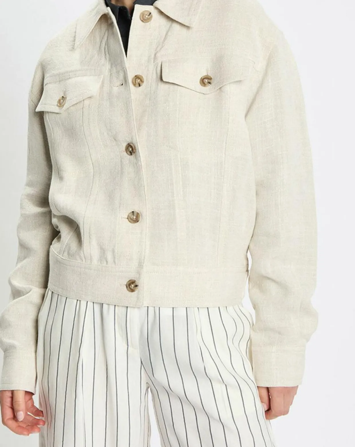 Veste en Lin mélangé Cropped gris clair-Marc O'Polo Outlet
