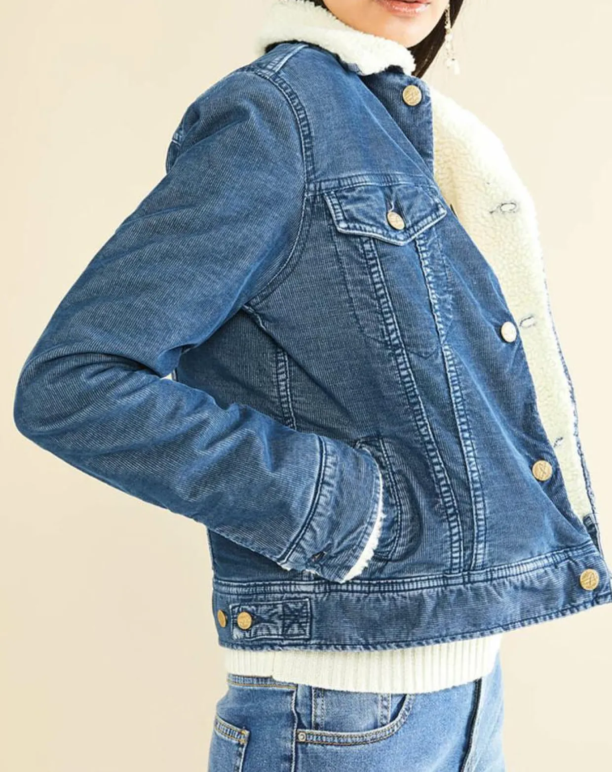 Veste fourrée en Velours côtelé sherpa Barth indigo-Acquaverde Outlet