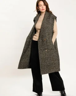 Veste longue sans manches en Laine mélangée Elsa noire-Lauren Vidal Hot