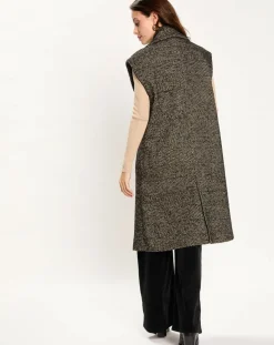 Veste longue sans manches en Laine mélangée Elsa noire-Lauren Vidal Hot