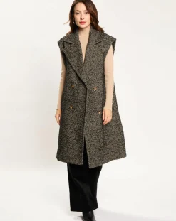 Veste longue sans manches en Laine mélangée Elsa noire-Lauren Vidal Hot