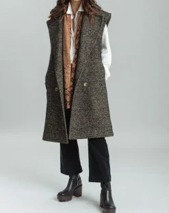 Veste longue sans manches en Laine mélangée Elsa noire-Lauren Vidal Hot