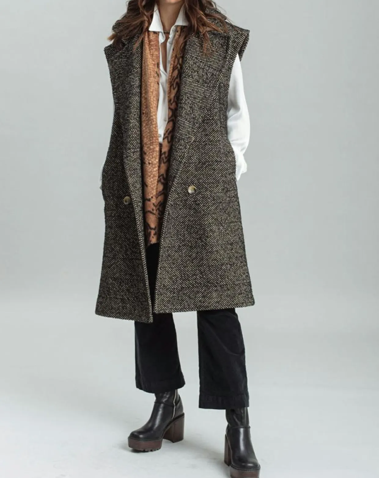 Veste longue sans manches en Laine mélangée Elsa noire-Lauren Vidal Hot