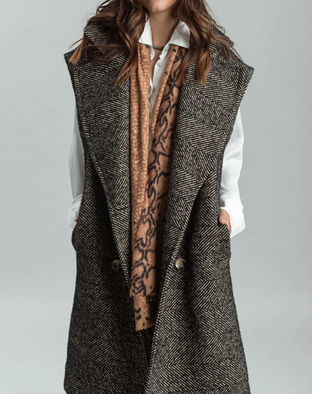 Veste longue sans manches en Laine mélangée Elsa noire-Lauren Vidal Hot