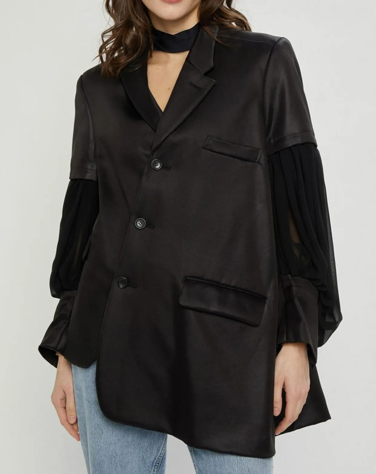 Veste satinée bimatière noire-Comme des Garçons Discount